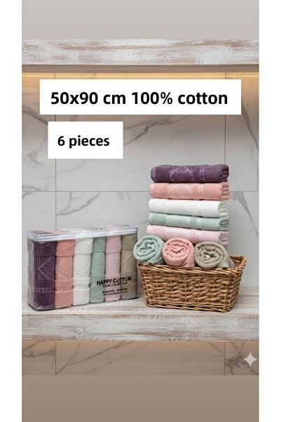 HAPPY COTTON منشفة وجه مطرزة يدويًا أصلية ملونة 100% قطن مقاس 50 × 90 سم