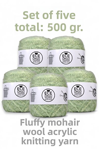 Ece Örgü Tasarım Atölyesi Fir de tricotat din lână mohair, verde acvatic, gro...