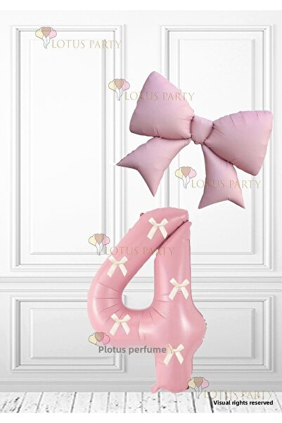 LOTUS PARTY بالون على شكل رقم باللون الوردي مع فيونكة بيضاء، بالون من الفويل ...