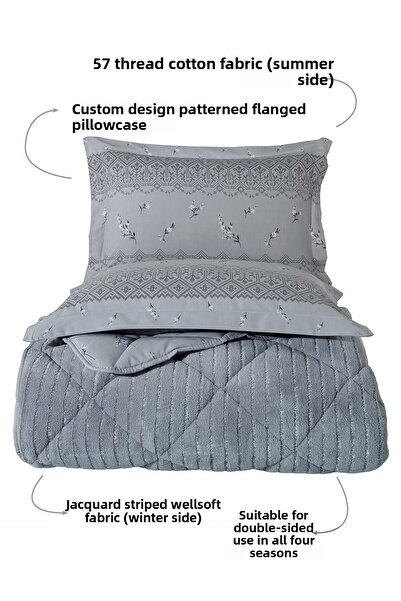 Otelonia Striped Jacquard Wellsoft Single Sleeping Set with Elastic Sheet 3 Pieces