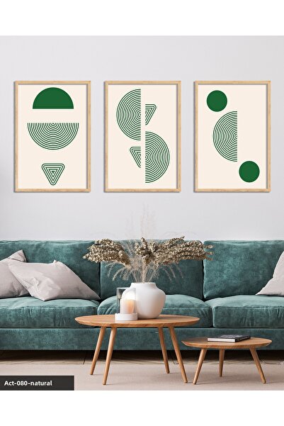 CeSht Model abstract verde 3 piese pictură înrămată cu lemn
