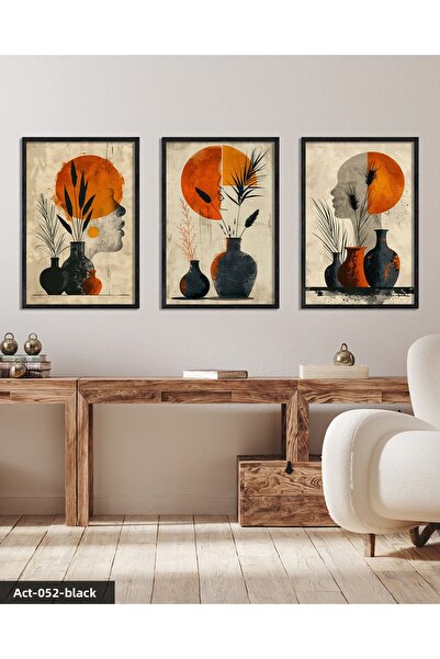 CeSht Tablou cu cadru din lemn negru cu design modern, 3 piese