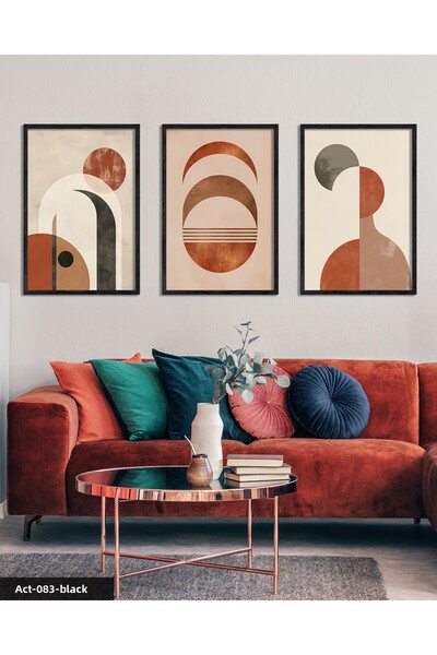 CeSht Abstract Patterns 3 Piece Black Wooden Framed Painting