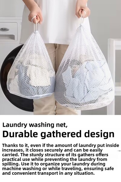 Meleni Home 4-Piece Drawstring Laundry Net Set - Protective Laundry Washing Bag 40X60 cm White