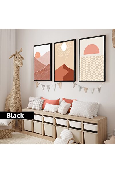 Harikabirev Camera copiilor Living Room - Minimalist Modern Bohemian PEISAJ MONTAN | 3 PARCHET MDF AHMDF CU CADRU DIN LEMN