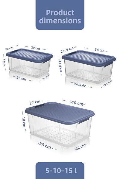 MOİ 3-Pack Organizer Box 5-10-15L Storage Container - Multi-Purpose Organizer Lock Lid Deep Storage Box