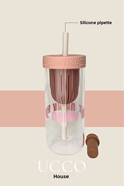 UCCO 600ml More Drink Glass Detox Flask with Straw Water Bottle Cup - Presentation Cup for Milk, Water, Soft Drinks, Lemonade