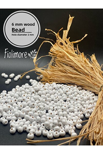 Fiolimore Mărgele din lemn alb de 6 mm (25 grame 175 bucăți) Diametru gaură 2...