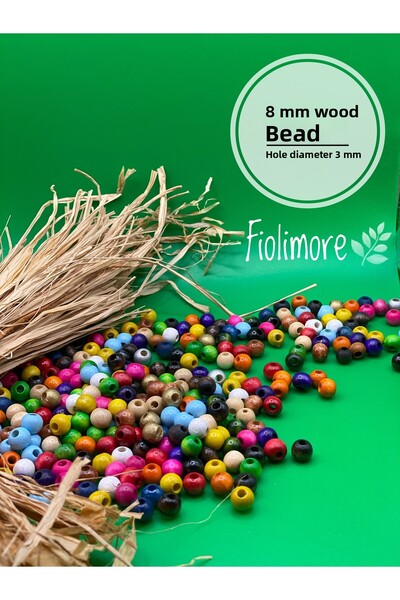 Fiolimore خرز خشبي ملون متنوع مقاس 8 مم (175 قطعة) قطر فتحة واسعة 3 مم، خشب م...