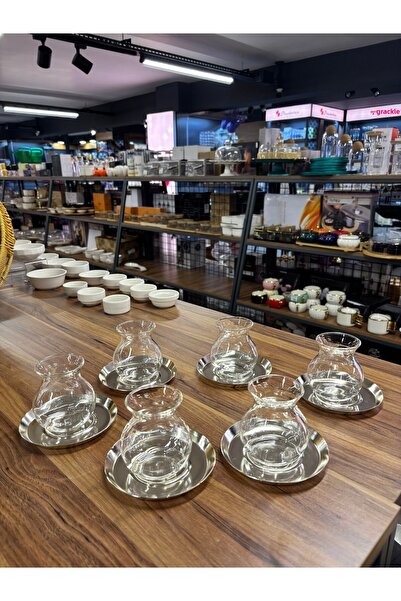 ARS HOME DEKOR Metal Coaster,Tea Set with Glass Drinkers,12-Piece Tea Set for 6 People,Luxury,Metal Tea Plate