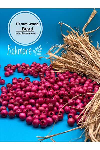 Fiolimore خرز خشبي وردي فوشيا 10 مم (50 جرام 135 قطعة) قطر فتحة واسعة 4 مم حق...