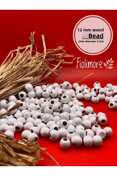 Fiolimore خرز خشبي أبيض 12 ملم (50 جرام 87 قطعة) قطر الفتحة 5 ملم حقيبة مكرام...