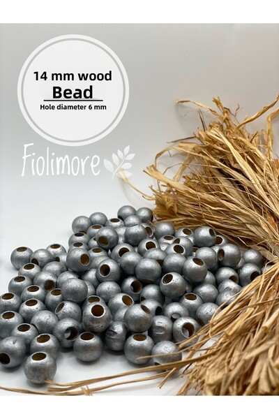Fiolimore Mărgele din lemn gri argintiu de 14 mm (50 gr 47 bucăți) Diametru g...