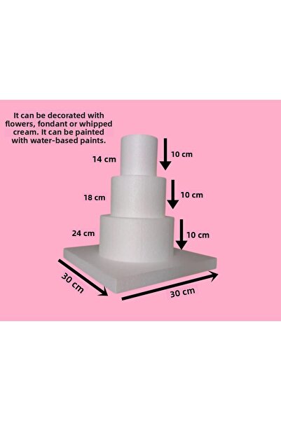 Uyarstrafor قاعدة كيك من الفوم الستايروفوم بثلاث طبقات 14 سم 18 سم 24 سم (قاعدة كيك للهدايا)