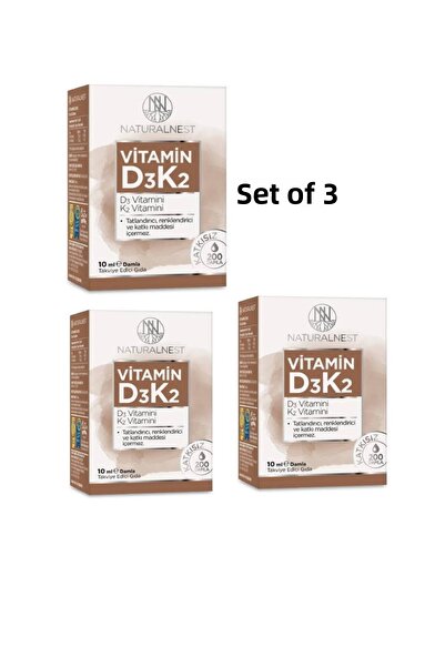 Naturalnest فيتامين د3 ك2 قطرات 10 مل مكمل غذائي 3 علب
