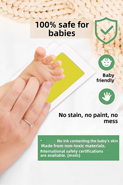 Moky Design Non-Contact Baby Hand Footprint Printing Kit with Yellow Ink, Baby Shower, Gender Reveal Party Favors