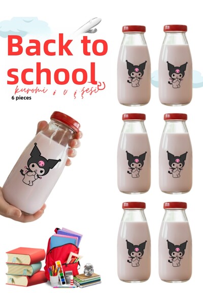 Milea 6 Pieces Kuromi Waterproof Sticker Non-Drip Red Lid Healthy Glass Milk ...