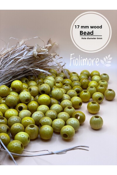 Fiolimore Mărgele din lemn galben de 17 mm (50 gr 32 bucăți) Diametru gaură l...