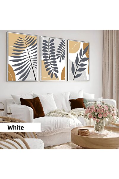 Harikabirev Children's Room Living Room-Minimalist Modern Bohemian Design Leaves X1 | Wooden Framed 3-Piece Mdf Ahmdf