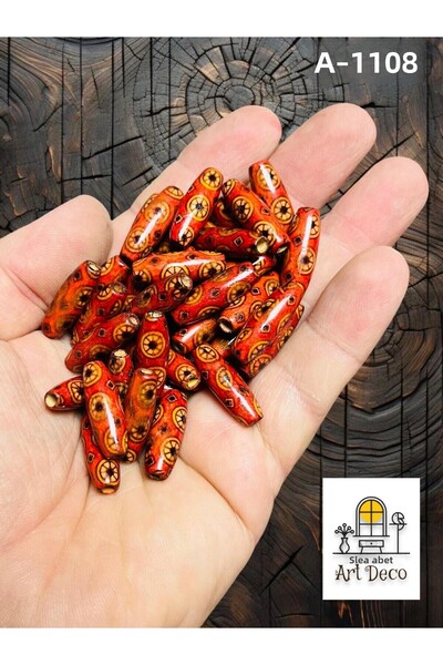 Artdeco خرز خشبي من حبوب الشعير منقوش مقاس 22×8 ملم (25 جرام تقريبًا 58 قطعة)...