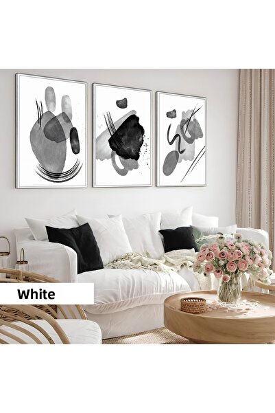 Harikabirev Children's Room Living Room-Minimalist Modern Bohemian Black-And-White Abstract | Wooden Framed 3-Piece Mdf Ahmdf