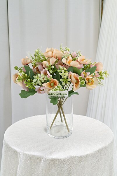 Yapay Çiçek Deposu Изкуствени цветя 10-цветен мини стъклен букет 30 см Сьомга-пудра