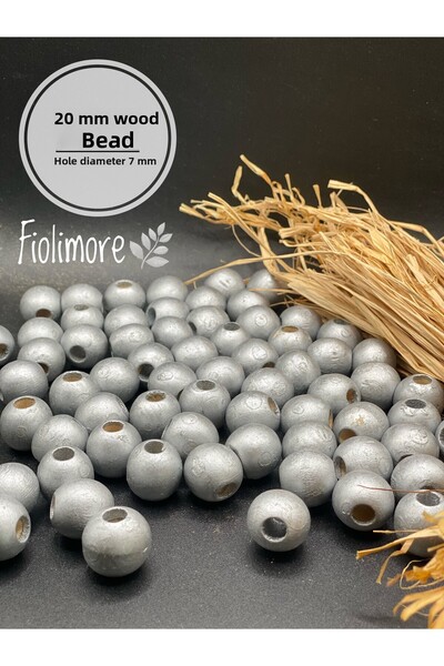 Fiolimore Mărgele din lemn gri argintiu de 20 mm (50 gr 23 bucăți) Diametru g...