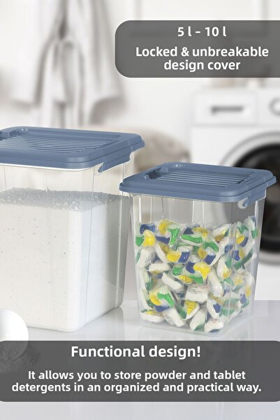 MOİ Set of 2 5-10L Locking Lid Storage Box Detergent Container - Flour Grain Food Storage Container Organizer Box