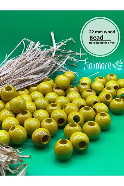 Fiolimore 22 ملم خرز خشبي أصفر (50 جرام 13 قطعة) قطر الفتحة العريضة 8 ملم حقي...