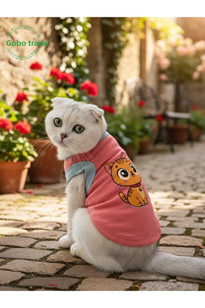 Gobo Candy Pink Color Cat and Dog Outfit Dress Yellow Cat Printed Medium/M/Size 2
