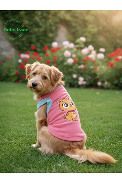 Gobo Candy Pink Color Cat and Dog Outfit Dress Yellow Cat Printed Large/L/Size 3