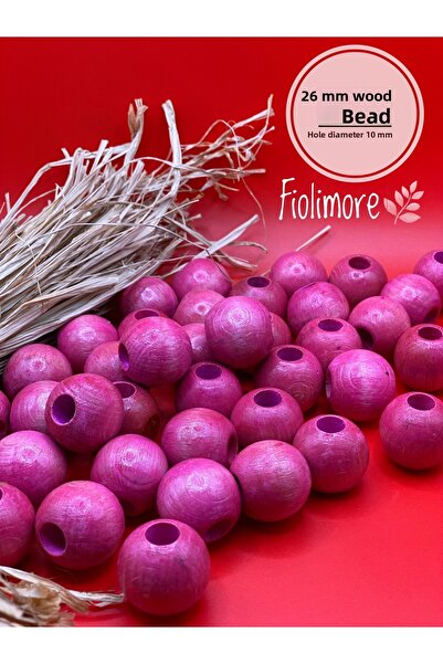 Fiolimore 26 ملم خرز خشبي وردي (10 قطع) حقيبة مكرامية مستديرة تصميم خرز خشبي ...