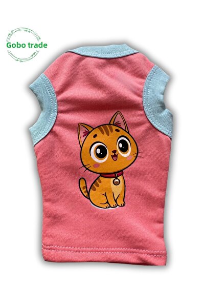 Gobo Candy Pink Color Cat and Dog Outfit Dress Yellow Cat Printed Medium/M/Size 2