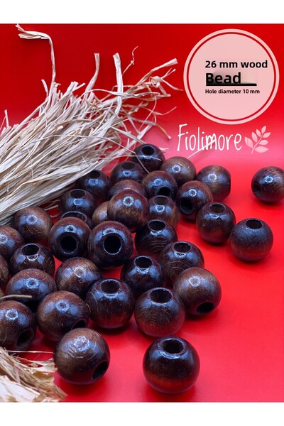 Fiolimore Mărgele din lemn maro de 26 mm (10 bucăți) Mărgele rotunde din lemn...