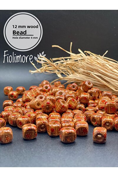 Fiolimore Ξύλινες χάντρες με σχέδιο κύβου 12 χιλιοστών (25 γραμμάρια 35 τεμάχ...