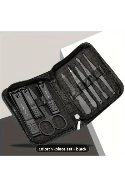 ORGANICYOU Shenzhen 9Pcs Stainless Steel Nail and Foot Care Kit - Portable Beauty Set Black