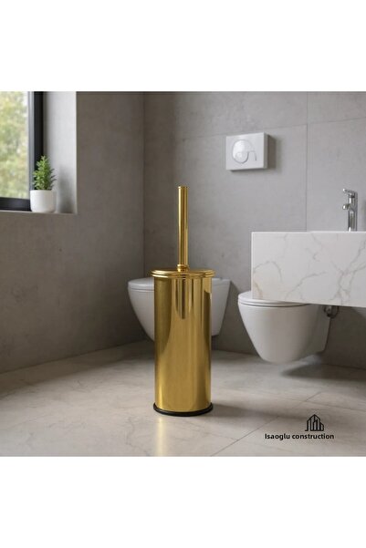 İSAOĞLU YAPI Toilet Brush Holder Gold Toilet Brush Metal Gold