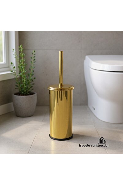 İSAOĞLU YAPI Toilet Brush Holder Gold Toilet Brush Metal Gold