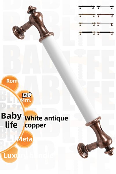 bablife Roma 128mm Alb - Cupru Antic Mânere de Mobilier pentru Dulapuri și Du...