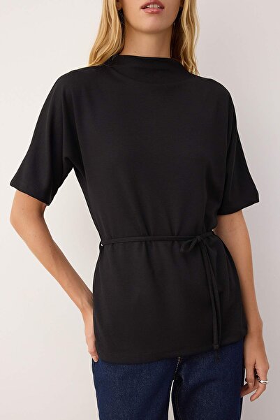 Trendyol Collection Black Tie Detail Regular/Normal Fit Knitted Blouse Twoaw26Bz00174