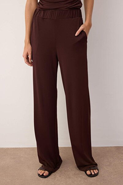 Trendyol Collection Brown Carmen Collar Stretch Knitted Blouse/Pants Bottom-Top Set Twoss24Au00035