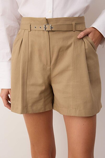 Trendyol Collection Mink Gabardine Cotton Belted City Boy Shorts & Bermuda Twoaw26Sr00009