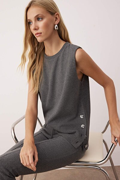 Trendyol Collection Anthracite Melange Knitted Bottom - Top Set Twoaw26Au00079