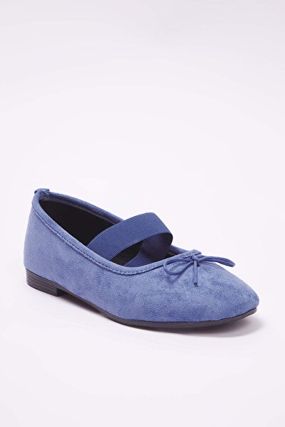 TRENDYOL SHOES Indigo Wildleder Schleife Quadratische Spitze Mary Jane Damen Ballerinas TAKSS25BE00038