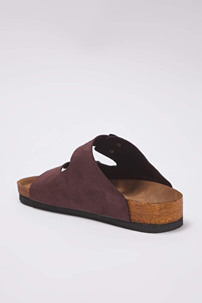 TRENDYOL SHOES Παντόφλες Nubuck με σκούρο καφέ γούνα εσωτερικά TAKSS24TE00004