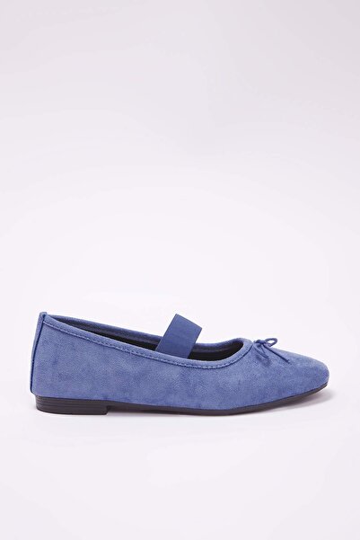 TRENDYOL SHOES Indigo Wildleder Schleife Quadratische Spitze Mary Jane Damen Ballerinas TAKSS25BE00038
