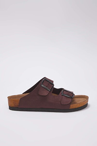 TRENDYOL SHOES Παντόφλες Nubuck με σκούρο καφέ γούνα εσωτερικά TAKSS24TE00004