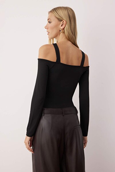 Trendyol Collection Black Accessory Detailed Snap Fastener Flexible Knitted Body Twoaw26Bd00003