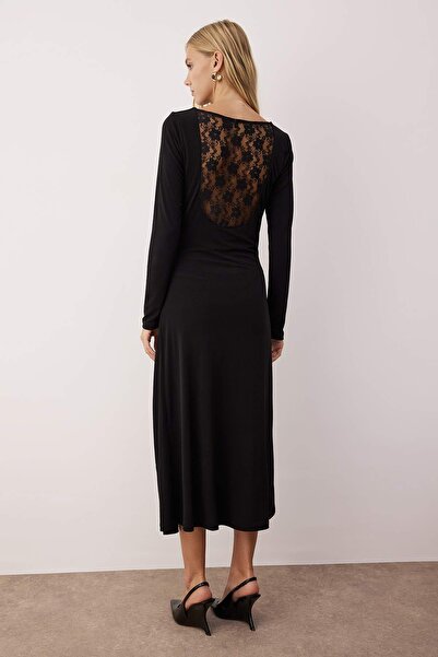 Trendyol Collection Black A-Line Lace Back Detail Stretchy Maxi Knitted Dress Twoaw26El00227