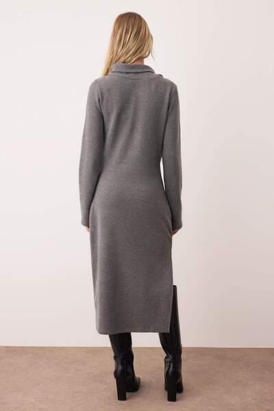 Trendyol Collection Anthracite Shawl Detail Thessaloniki / Knitwear Look Bodycon Maxi Knitted Dress Twoaw26El00216